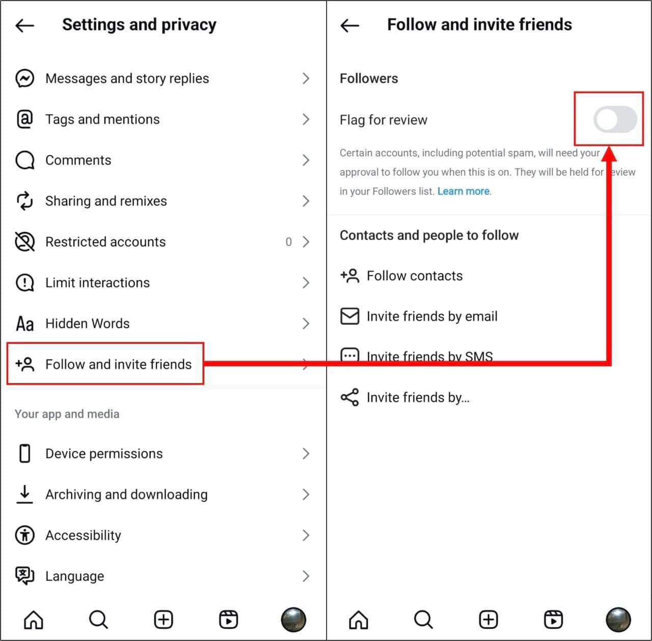Instagram Flag Review Setting